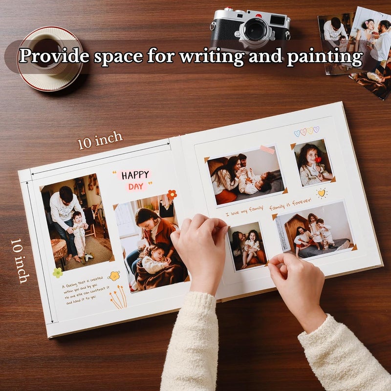 Pssoss 10 x 10 Inch DIY Scrapbook Album 40 Pages Linen Hardcover Kraft White Paper Scrap Book Photo Albums Memory Book for Baby Wedding Family Anniversary Photo Album (Beige, 40 pages) - Image 4